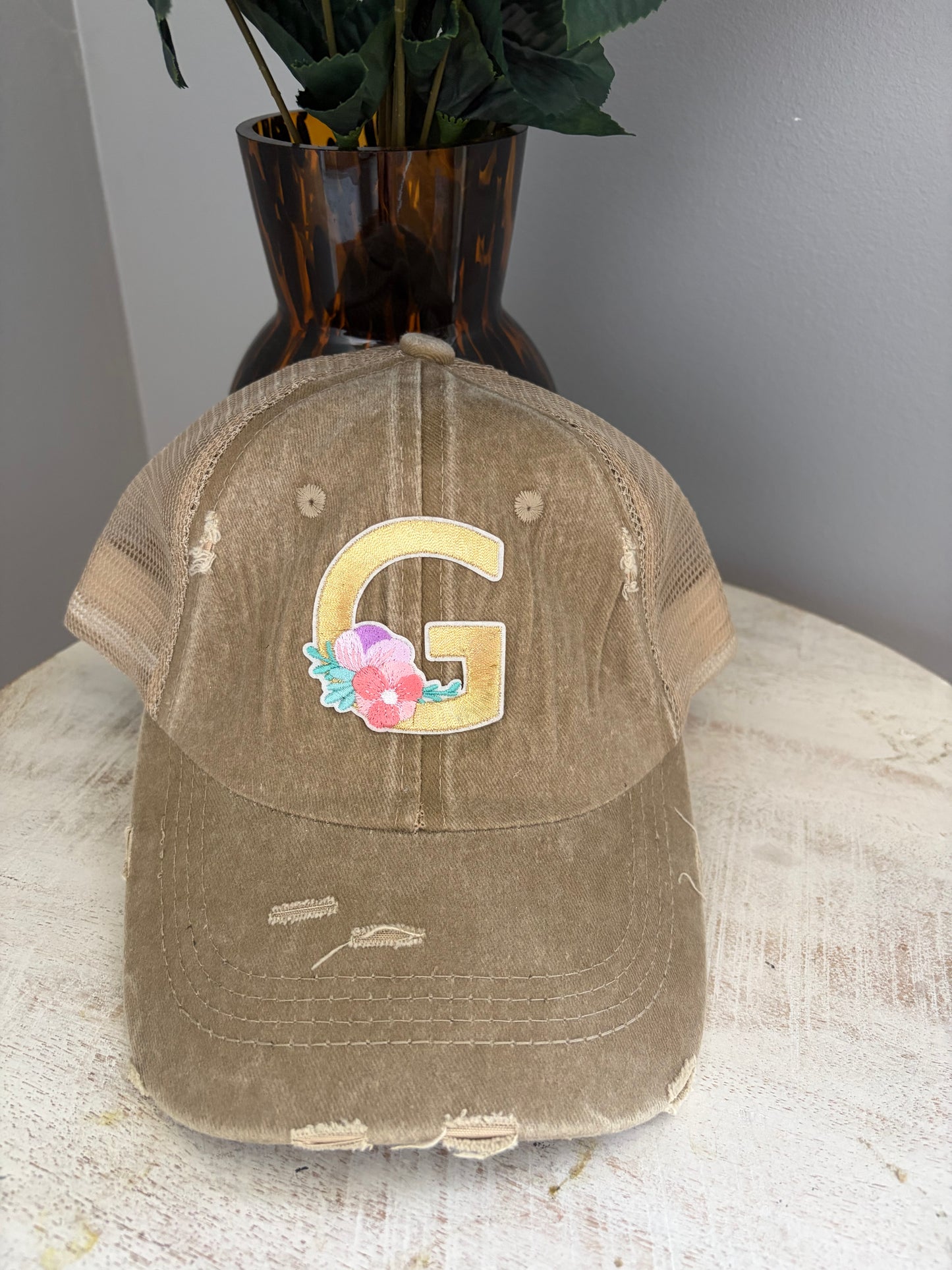 Flower Initial Baseball Cap