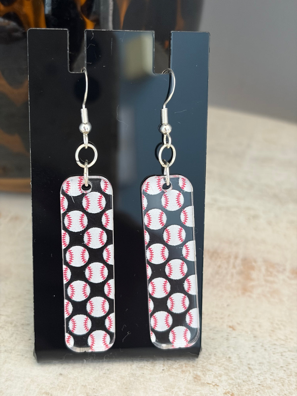 Rectangle Baseball Earrings