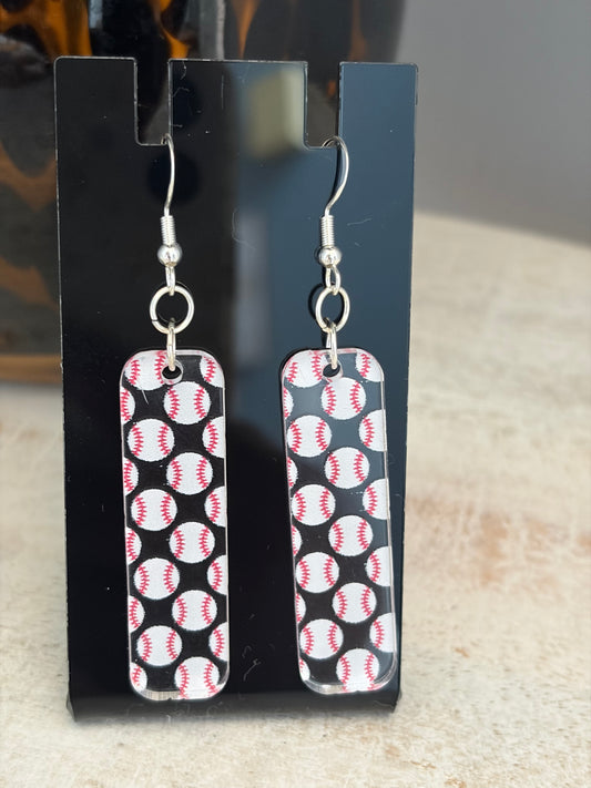 Rectangle Baseball Earrings