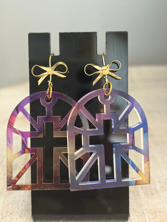 Stain Glass Cross Statement Earrings