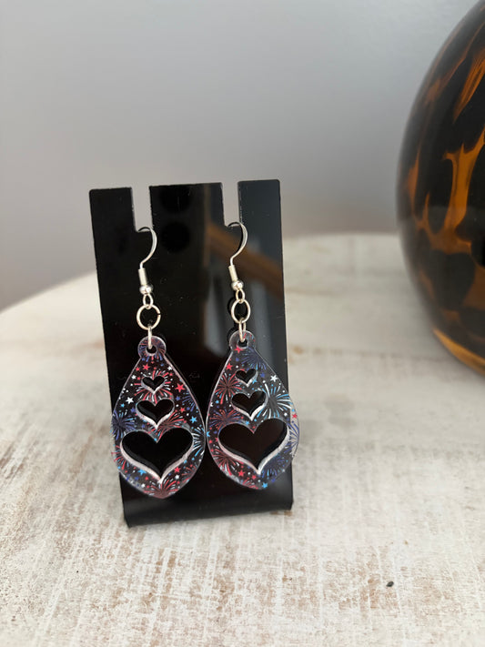 Stainless Firework Heart Earrings