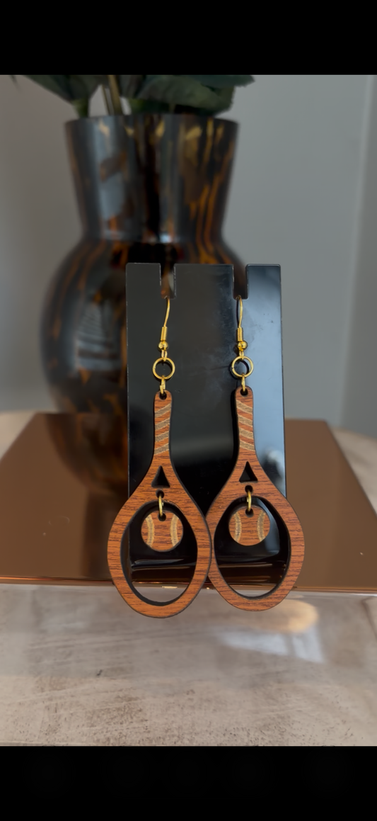 Wood Tennis Racket Earrings