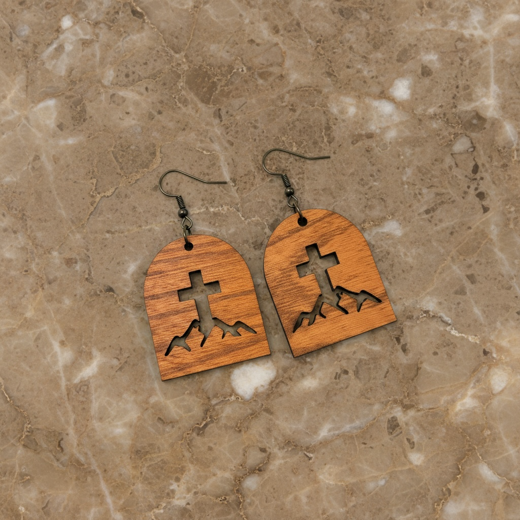 Wood Cross Mountain Earrings