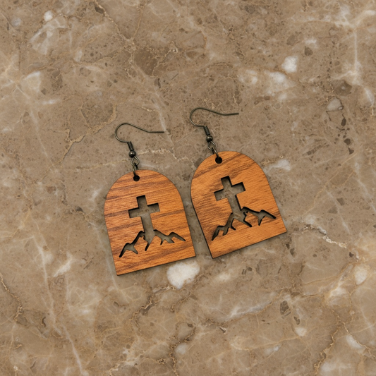 Wood Cross Mountain Earrings