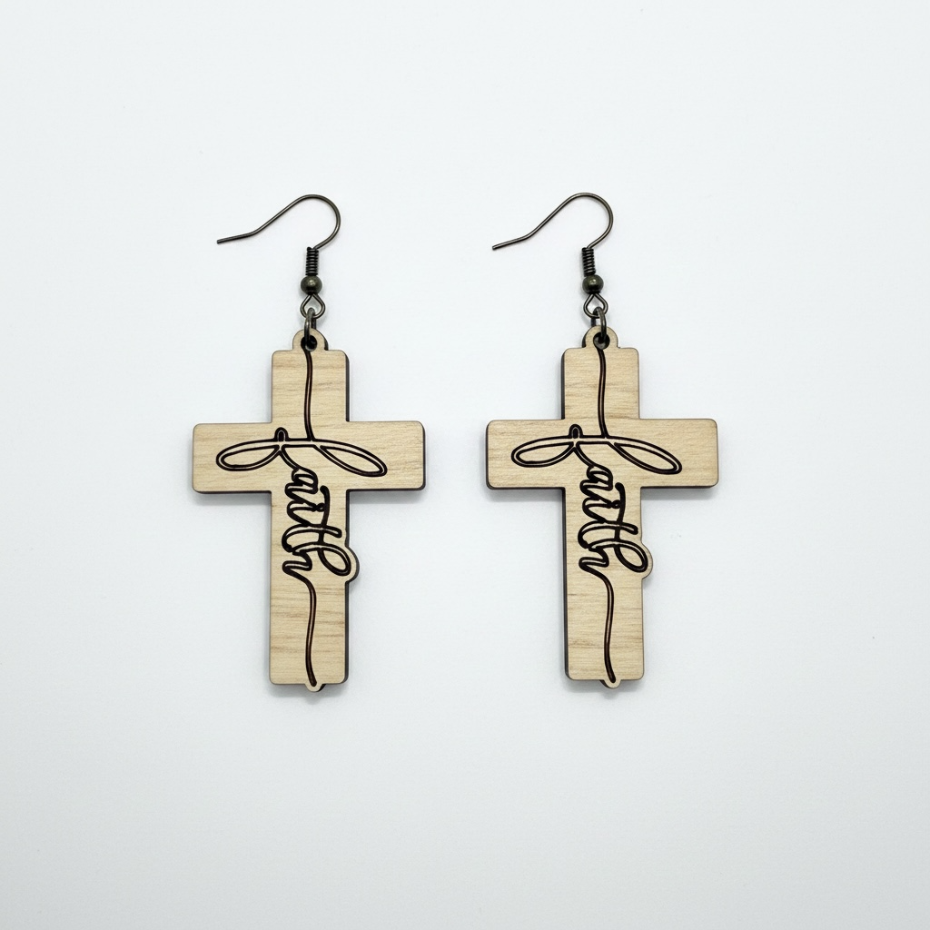 "Faith" Wood Cross Earrings